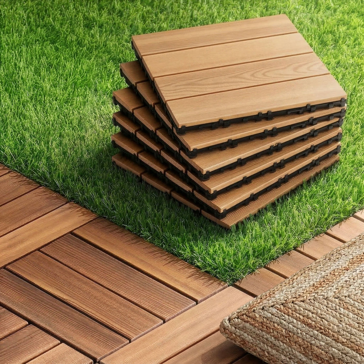 Trendbay 27pcs Pine Wood Interlocking Deck Tiles DIY Flooring