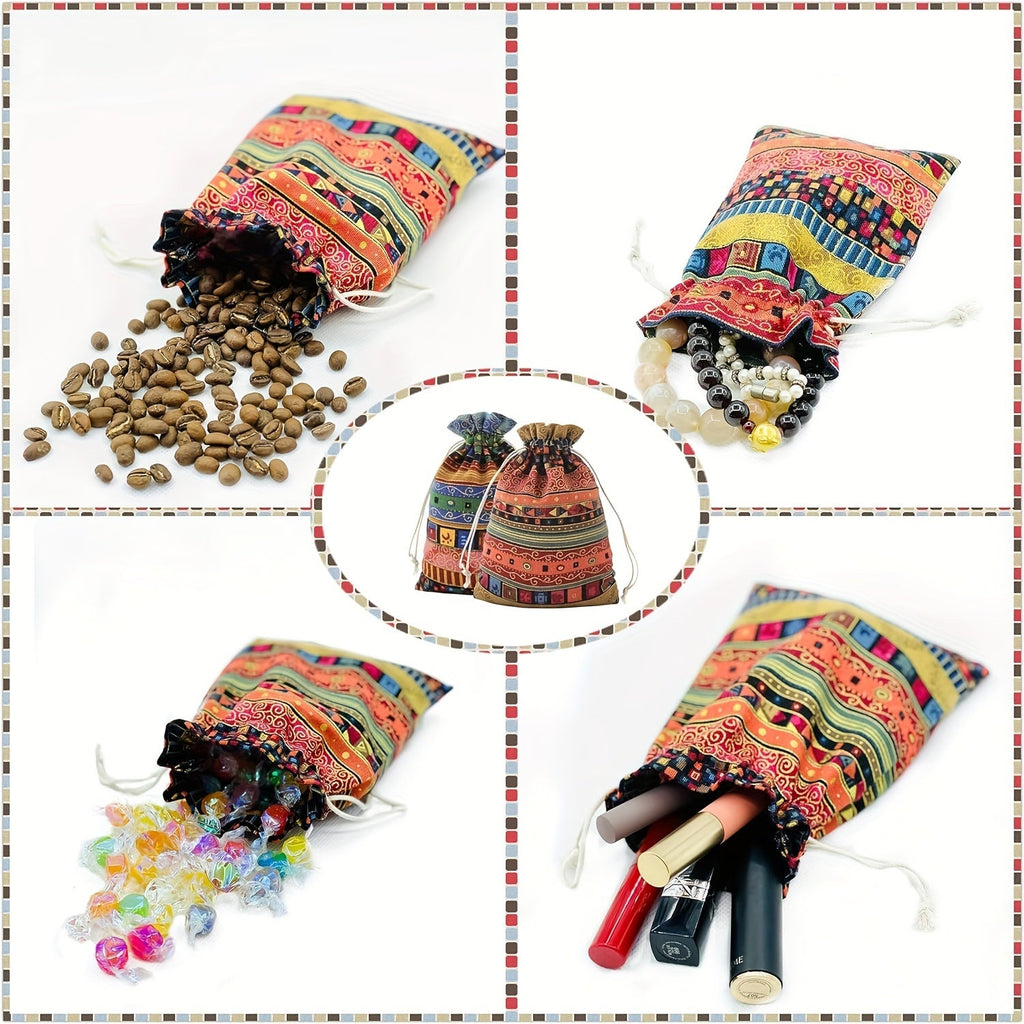 Trendbay 24Pcs Egyptian Ethnic Style Jewelry Pouches – Striped Fabric