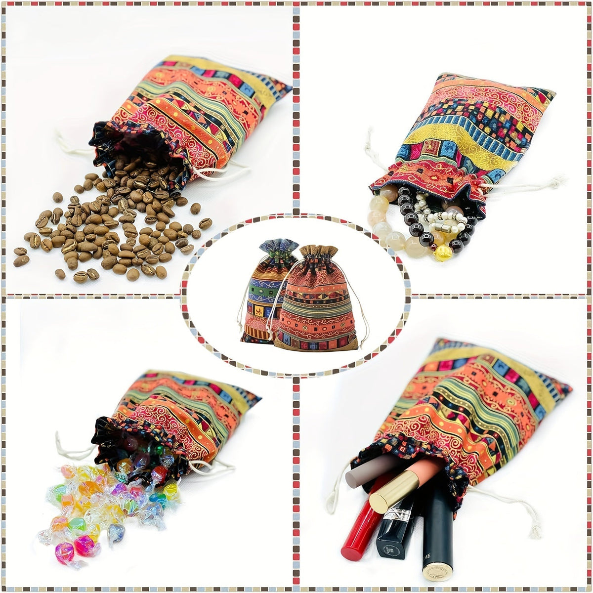 Trendbay 24Pcs Egyptian Ethnic Style Jewelry Pouches – Striped Fabric