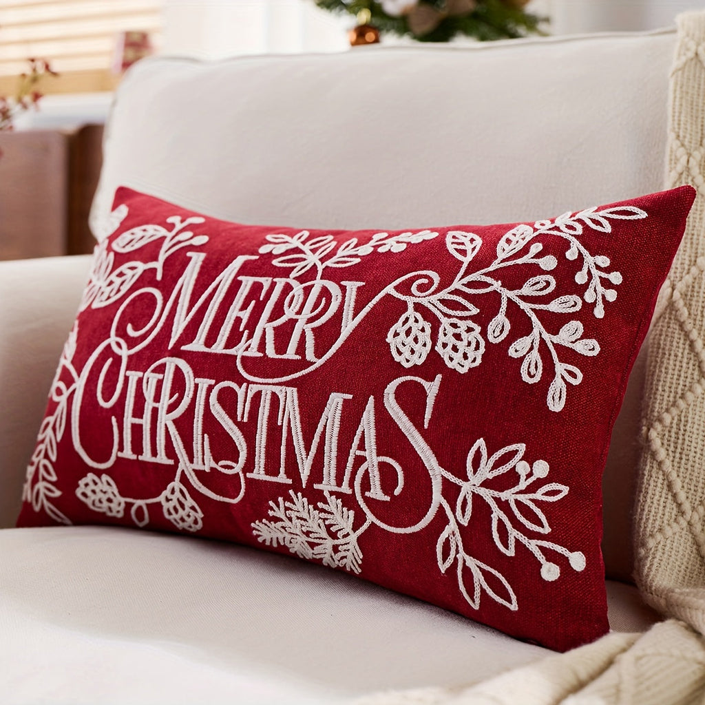 Trendbay Chenille Christmas Pillowcase – Embroidered “Merry Christmas”