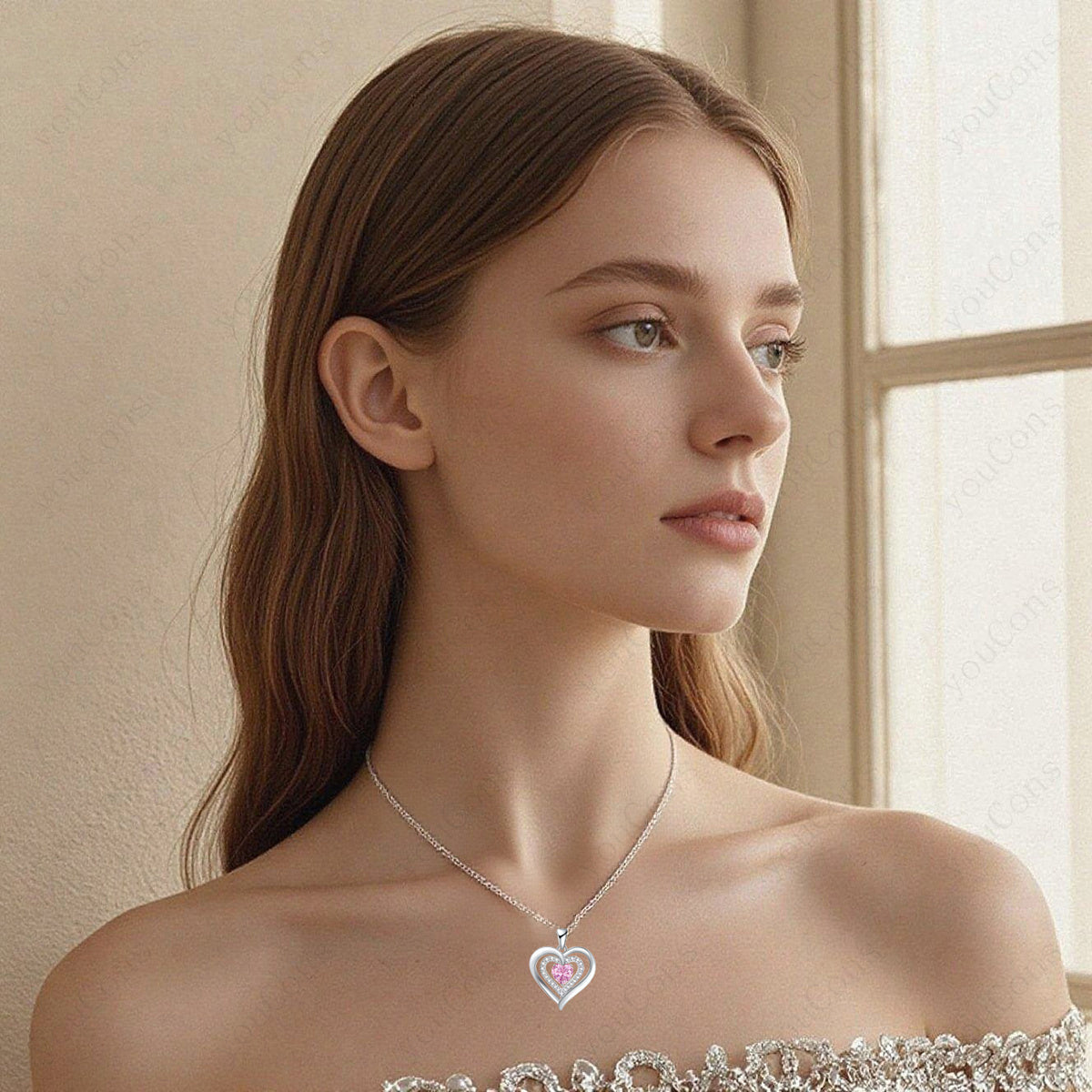 Trendbay October Birthstone Heart Pendant Necklace Gift Set