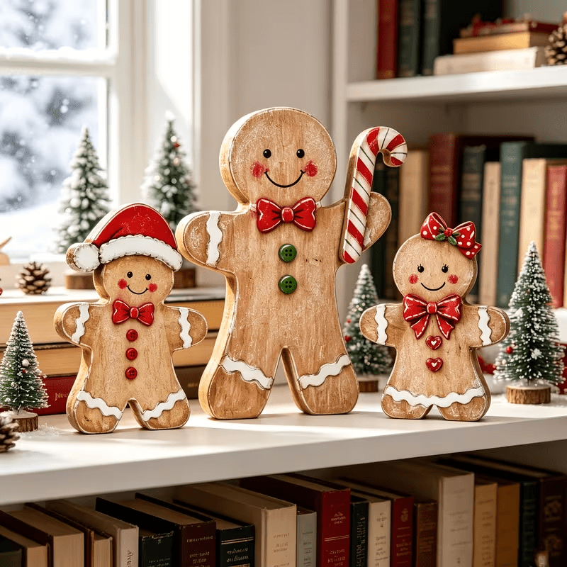 Trendbay Rustic Christmas Tiered Tray Décor Set of 3 Gingerbread, Santa Hat & Candy Cane