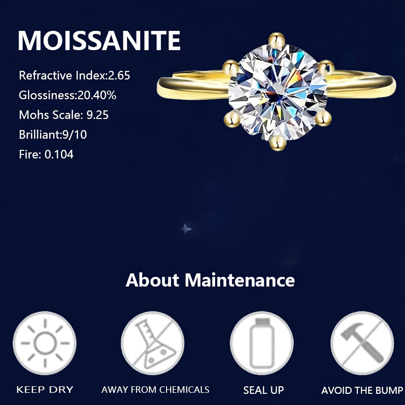 Trendbay Sterling Silver Moissanite Ring – 1, 2 & 3 Carat Six-Prong Engagement & Couple Ring