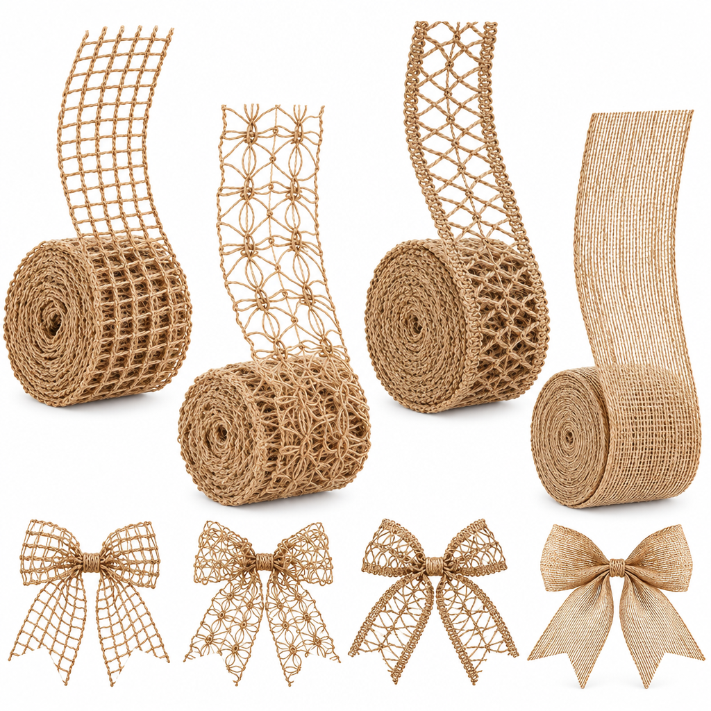 Trendbay 4-Roll Natural Hemp Rope Lace Net Ribbon 1.97-Inch
