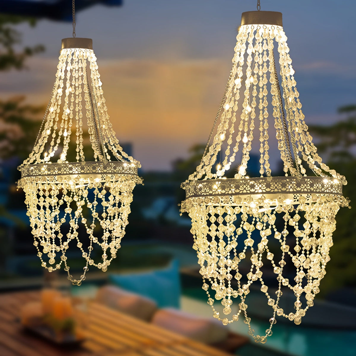 Trendbay Solar Hanging Crystal Chandelier Oval 54 Warm White