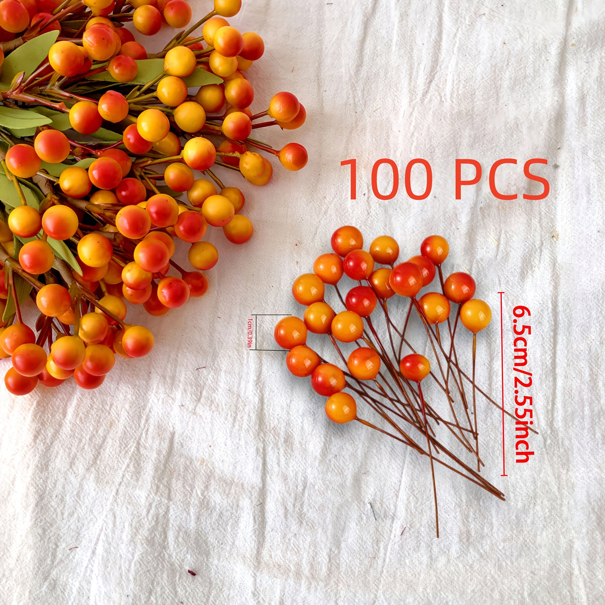 Trendbay 100 Count 6.5CM Autumn Artificial Berry Branches with Hand-Twisted Stems