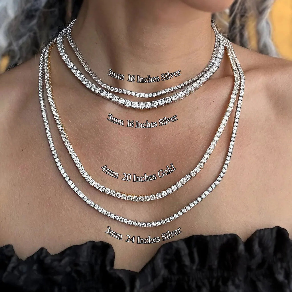 Trendbay Iced-Out Tennis Chain Necklace with Zircon Stones – Copper Hip Hop Jewelry