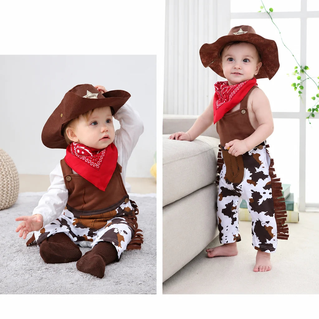 Trendbay Baby Cowboy Costume Set 3Pcs Romper, Hat & Scarf