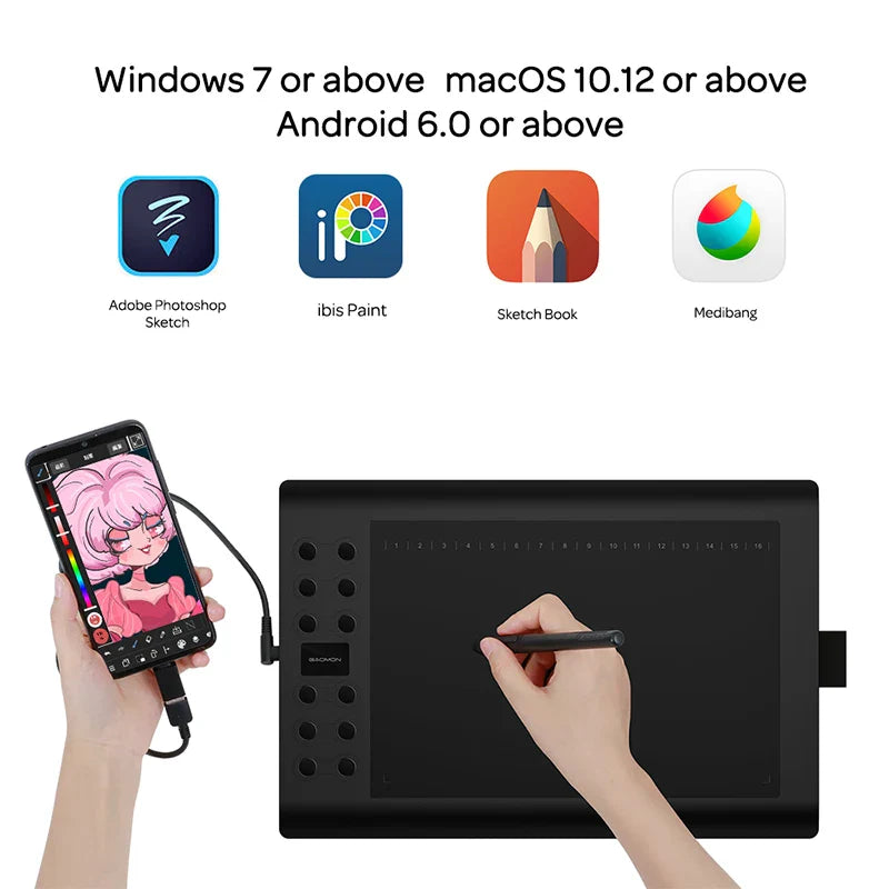 Trendbay M106K Pro Graphics Tablet with Battery-Free Pen