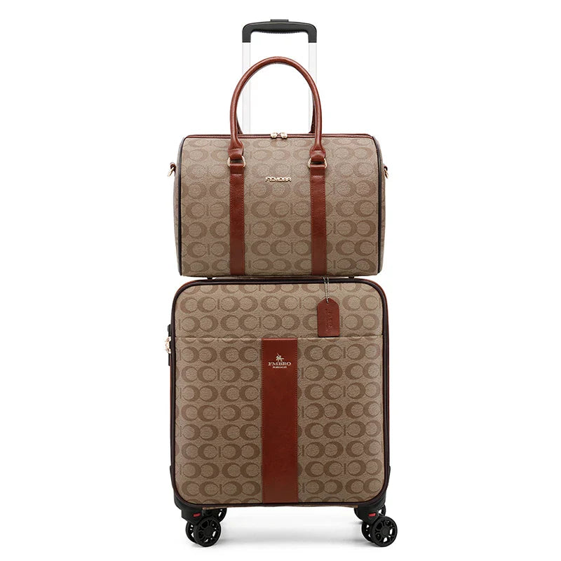Trendbay Luxury PU Leather Rolling Suitcase Set with Matching Handbag