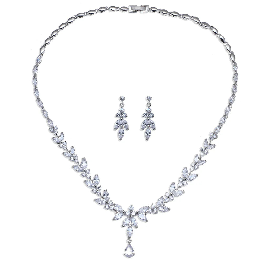 Trendbay Elegant Cubic Zirconia Jewelry Set for Women – Necklace & Stud Earrings