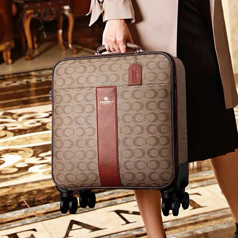 Trendbay Luxury PU Leather Rolling Suitcase Set with Matching Handbag