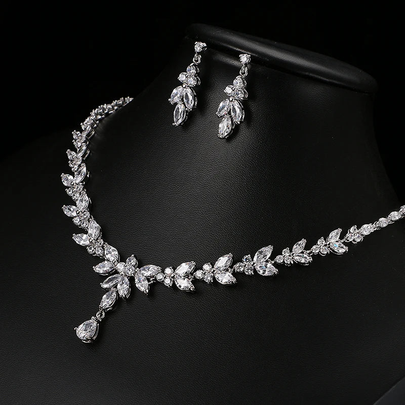 Trendbay Elegant Cubic Zirconia Jewelry Set for Women – Necklace & Stud Earrings