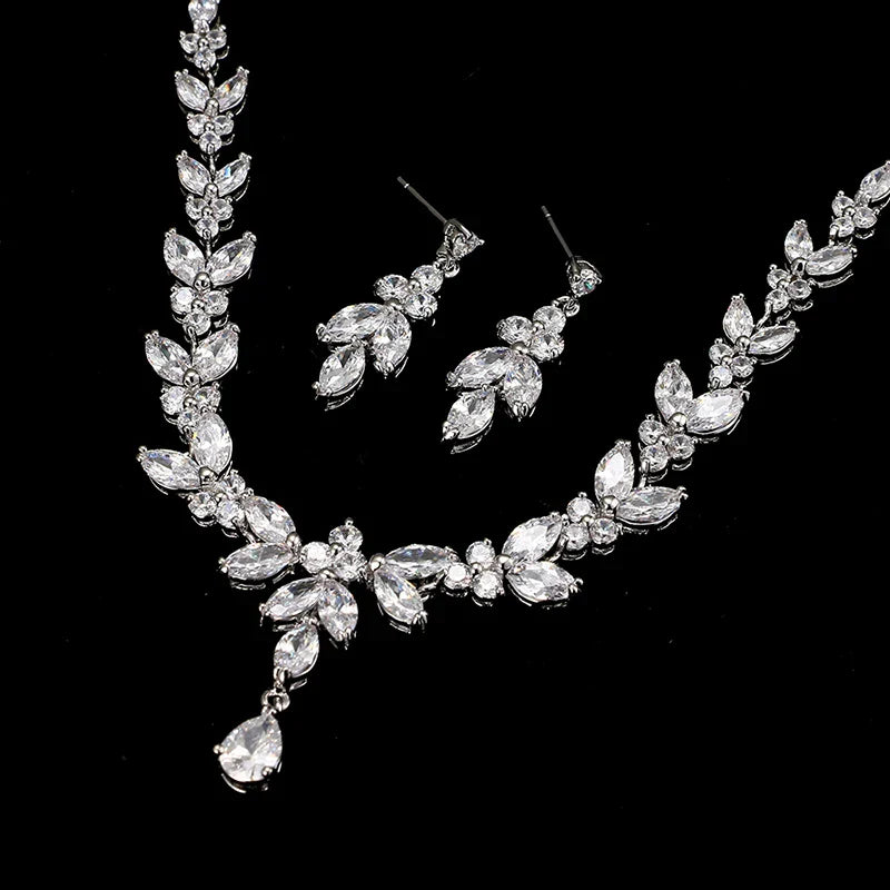 Trendbay Elegant Cubic Zirconia Jewelry Set for Women – Necklace & Stud Earrings