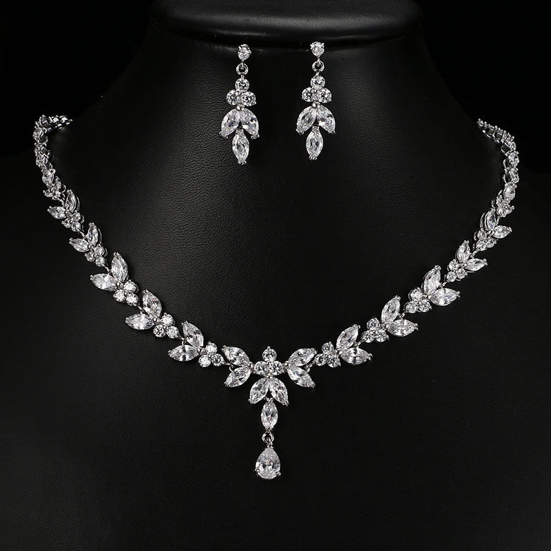 Trendbay Elegant Cubic Zirconia Jewelry Set for Women – Necklace & Stud Earrings