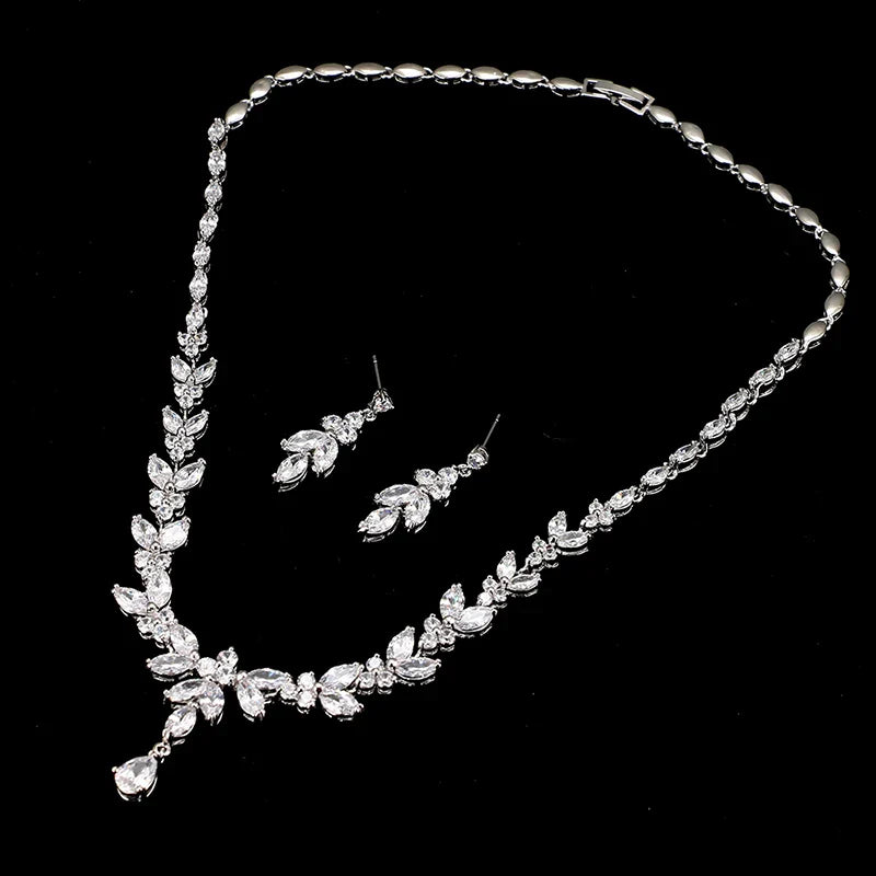 Trendbay Elegant Cubic Zirconia Jewelry Set for Women – Necklace & Stud Earrings