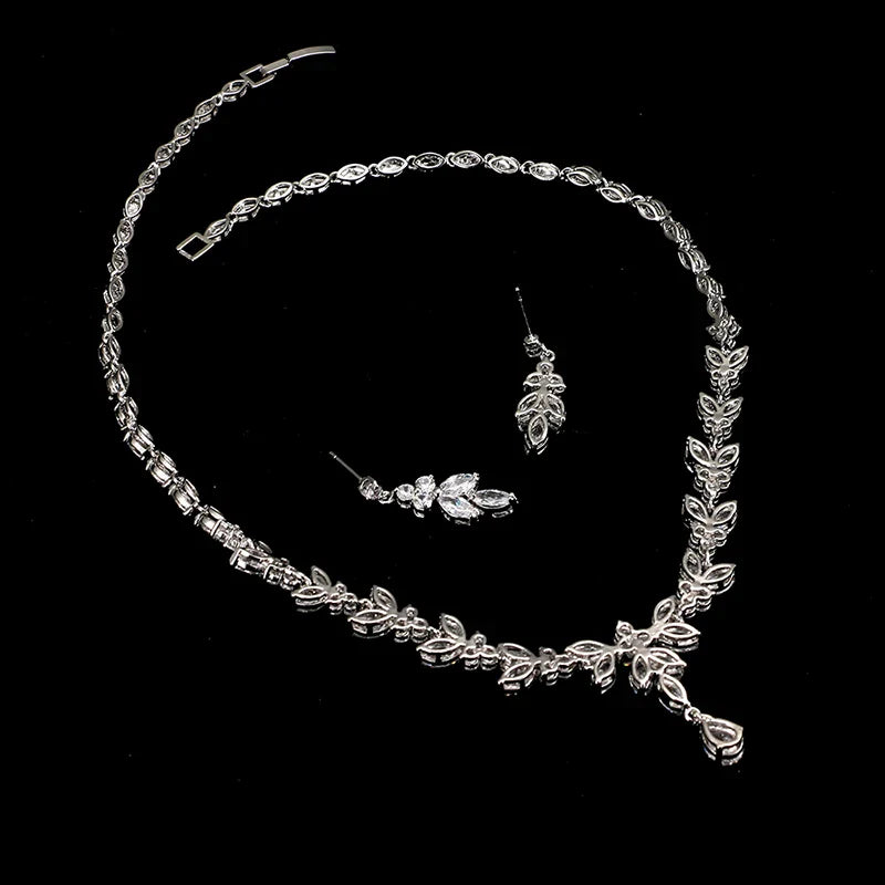 Trendbay Elegant Cubic Zirconia Jewelry Set for Women – Necklace & Stud Earrings