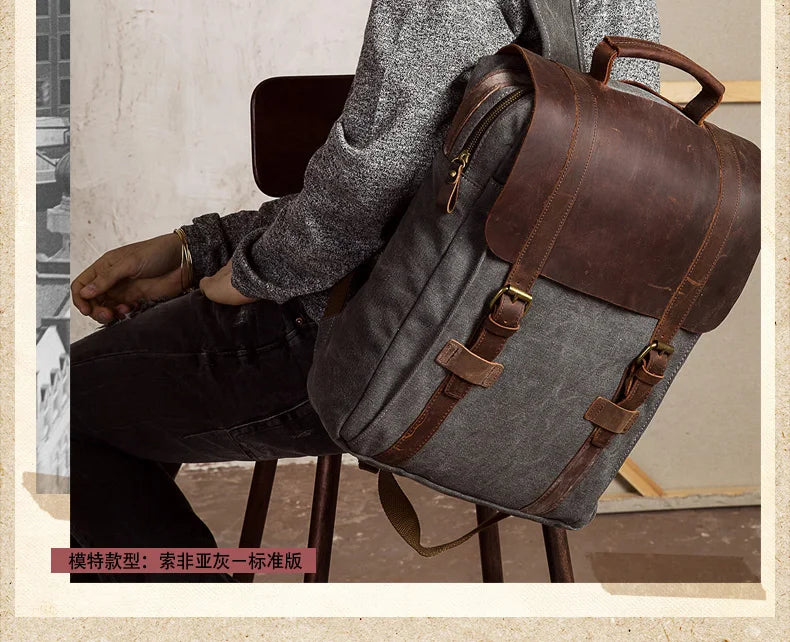 Trendbay Leather Canvas Travel Backpack