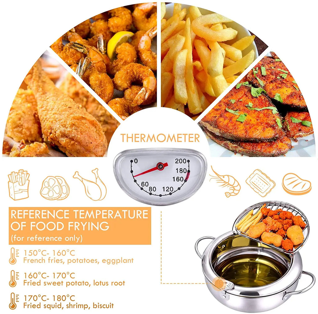 Trendbay Japanese 304 Stainless Steel Deep Frying Pot with Lid