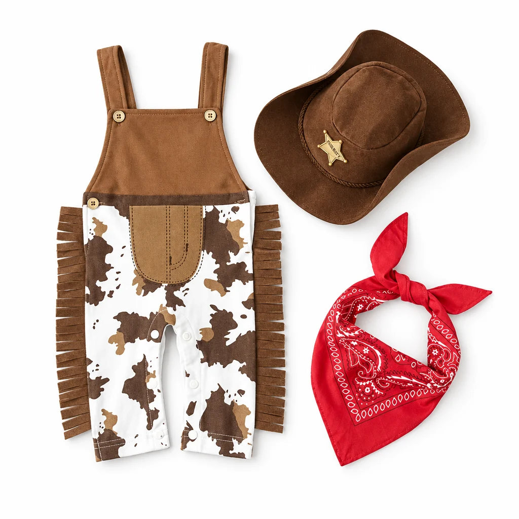 Trendbay Baby Cowboy Costume Set 3Pcs Romper, Hat & Scarf