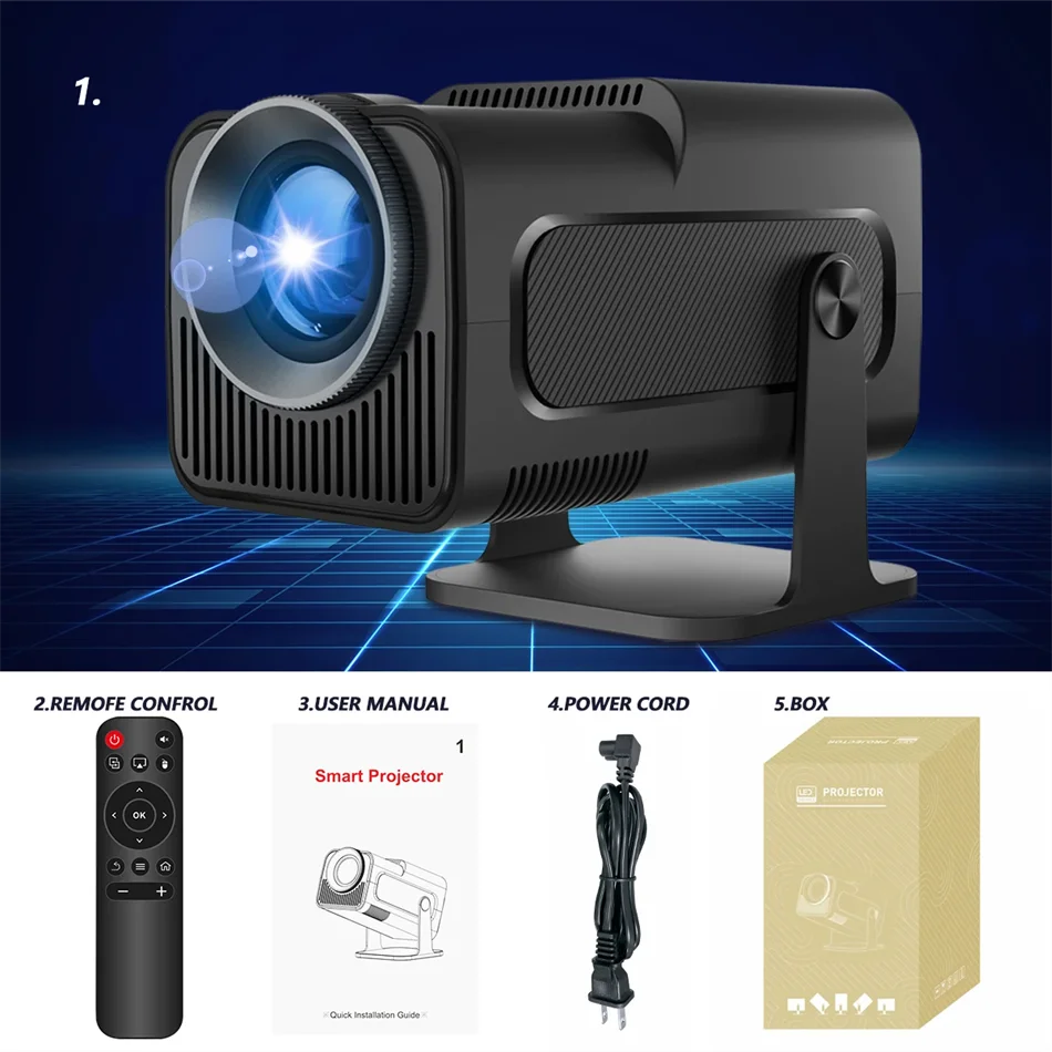 Trendbay HY320 Mini Projector – 4K Support WiFi6 BT5.0 180° Rotatable Portable Cinema