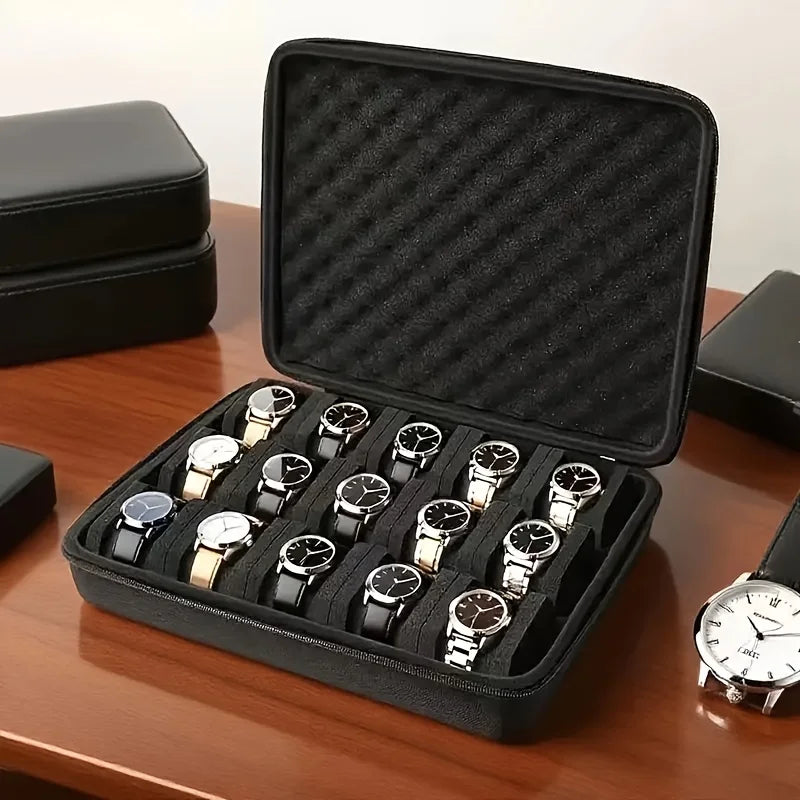 Trendbay 15-Slot Hard Shell Watch Storage Case – Shockproof Watch Organizer with Foam Padding