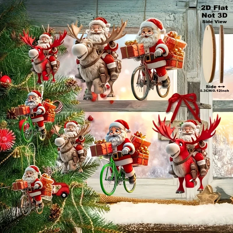 Trendbay 12pcs Wooden Santa Claus Christmas Ornaments Flat 2D