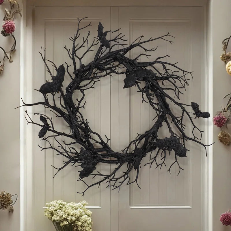 Trendbay 45cm Halloween Artificial Bat Branch Wreath with LED Light