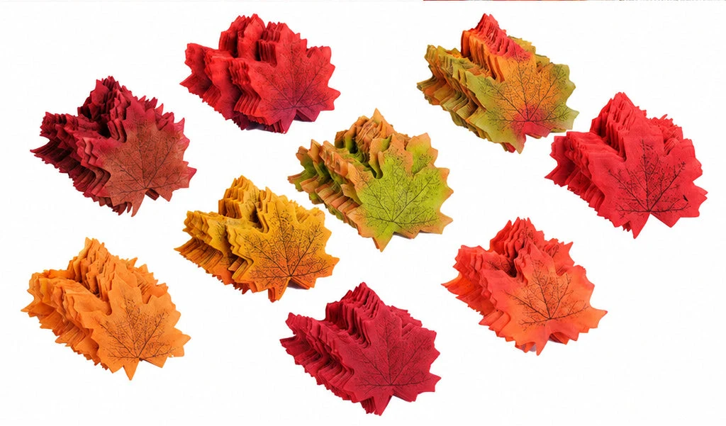 Trendbay 100pcs Artificial Silk Maple Leaves, Mixed Color Autumn Fake Leaves