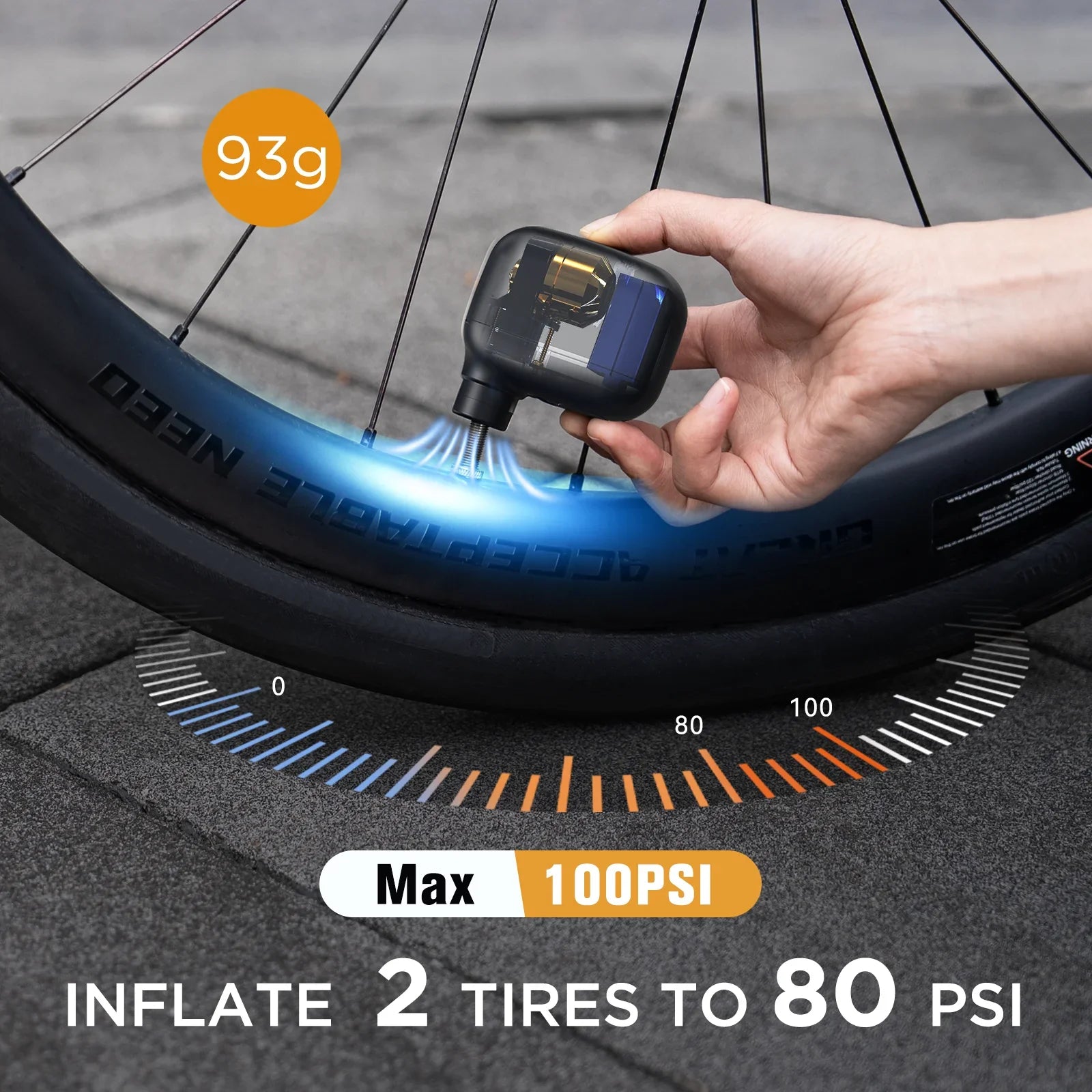Trendbay Mini Portable Bicycle Pump – 100PSI Rechargeable Air Inflator with Type-C Charging