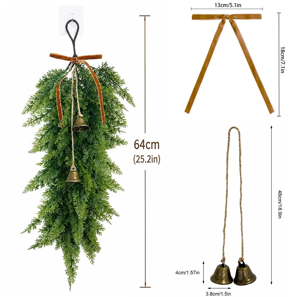Trendbay Artificial Norfolk Pine Christmas Wreath with Bows & Bells