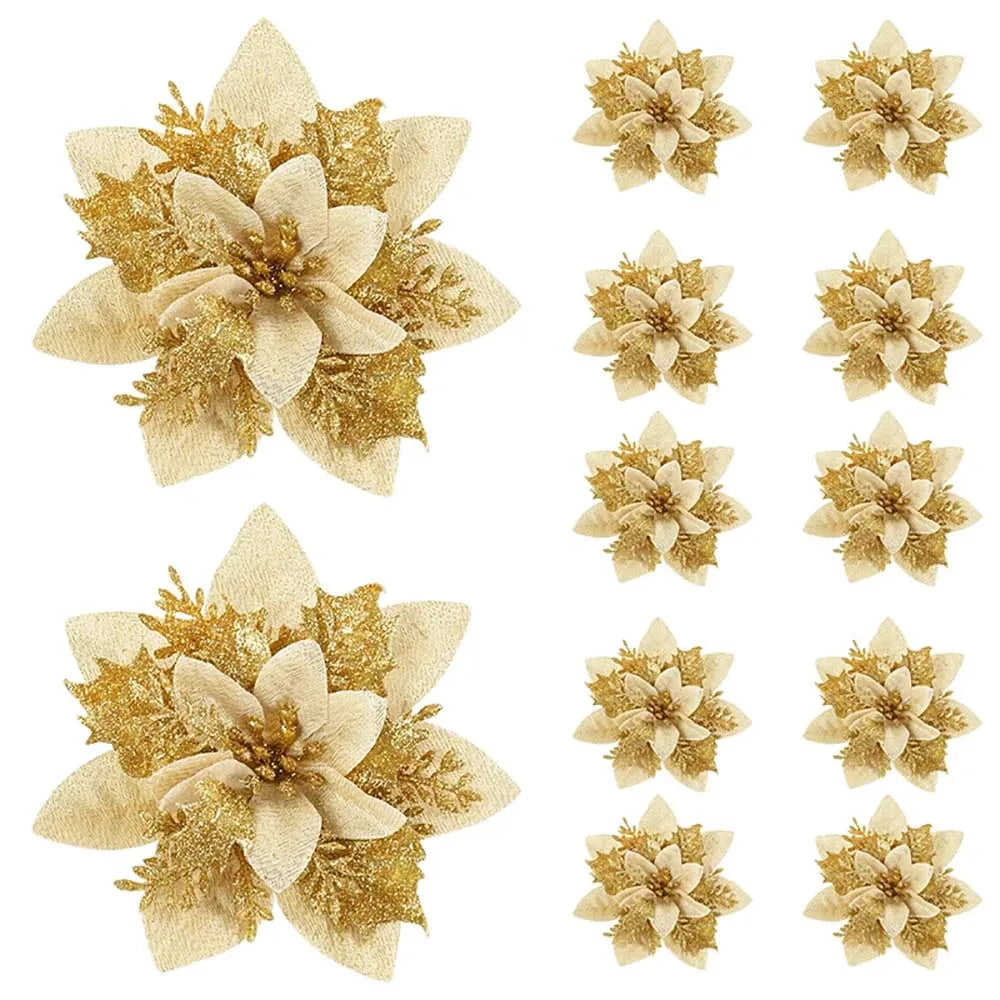 Trendbay 20pcs 14.5CM Gold Glitter Christmas Flower Ornaments