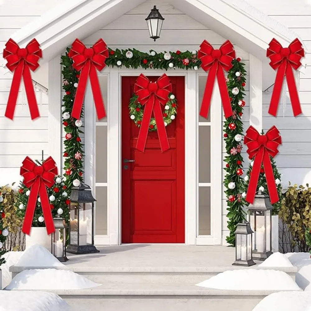 Trendbay Large Red Velvet Christmas Bow with Gold Glitter Edge