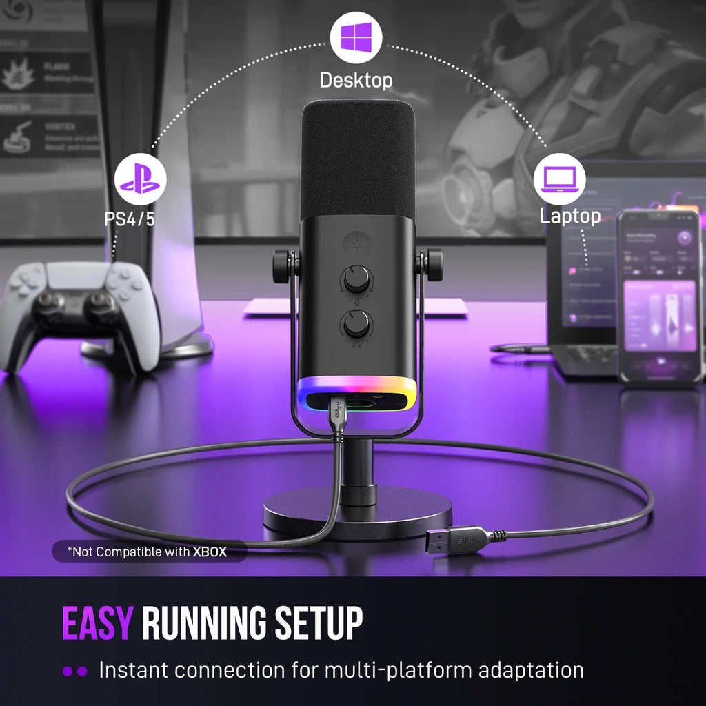 Trendbay USB/XLR Dynamic Microphone RGB Control Headphone Jack
