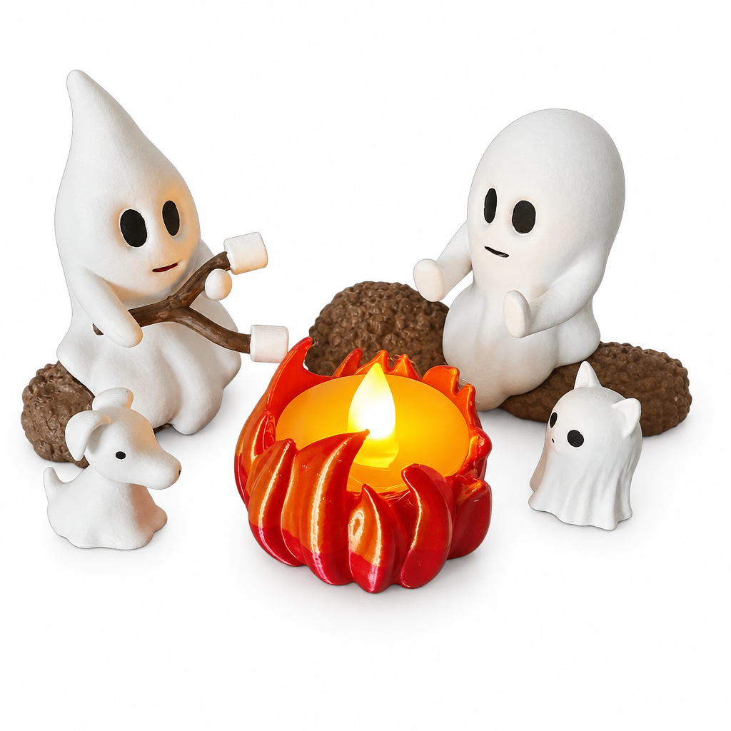 Trendbay 1 Set Halloween Ghost Campfire Decor with Dog & Cat Figures