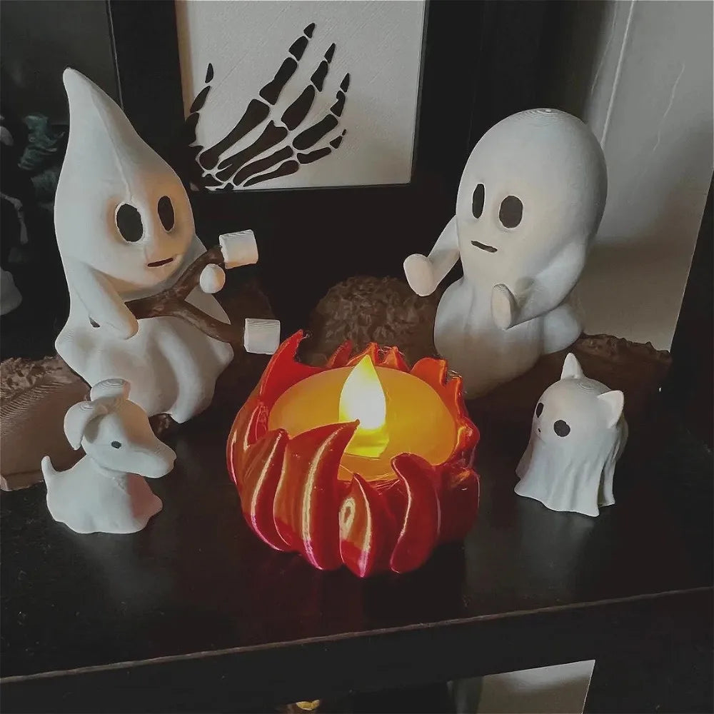 Trendbay 1 Set Halloween Ghost Campfire Decor with Dog & Cat Figures