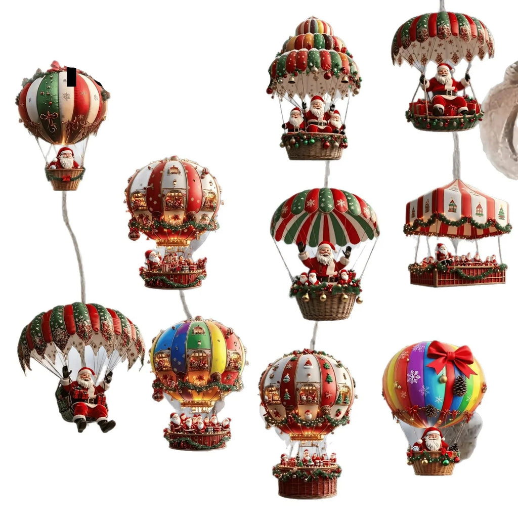 Trendbay 10pcs Santa Claus Parachute Wooden Hanging Ornaments – 2D Flat