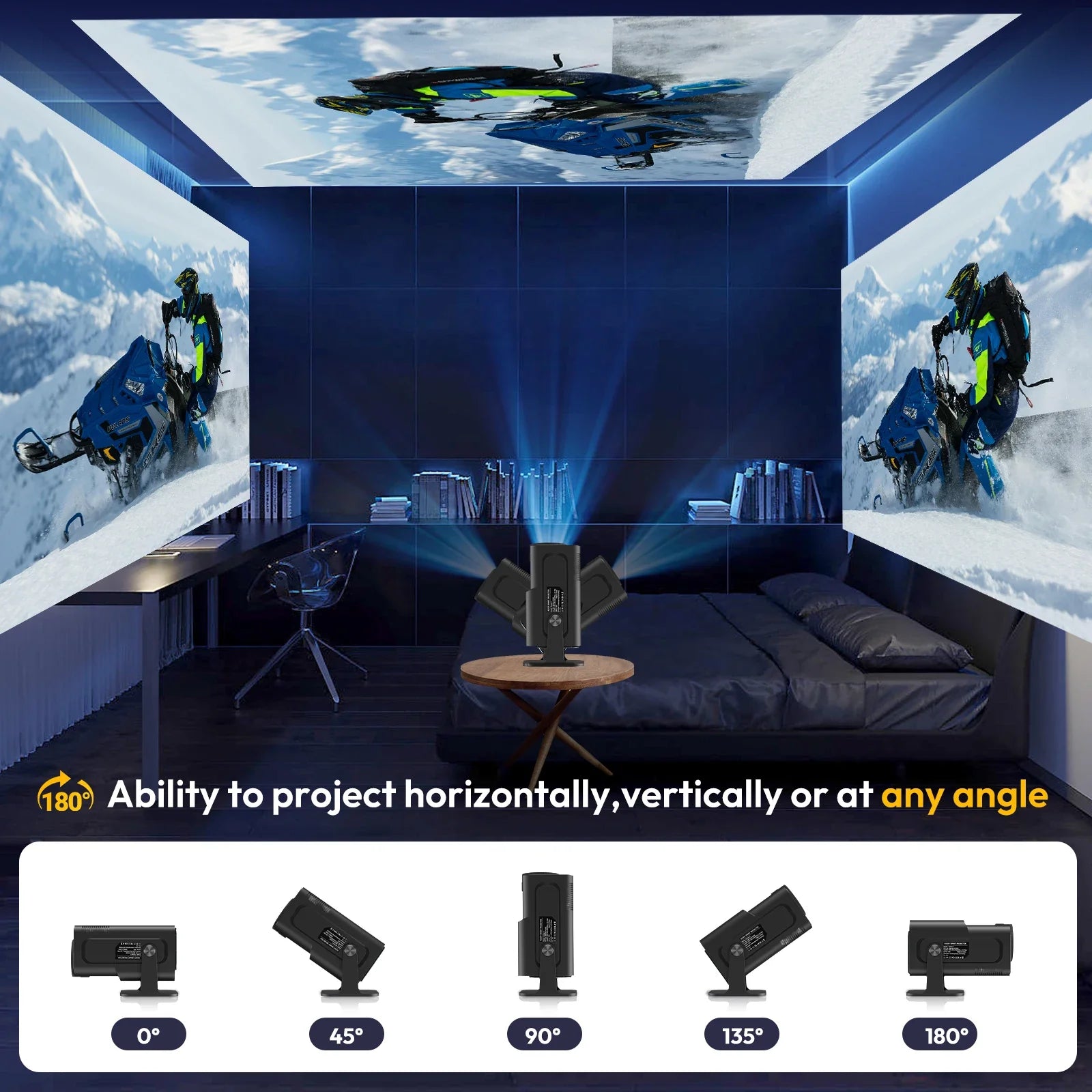 Trendbay HY320 Mini Projector – 4K Support WiFi6 BT5.0 180° Rotatable Portable Cinema