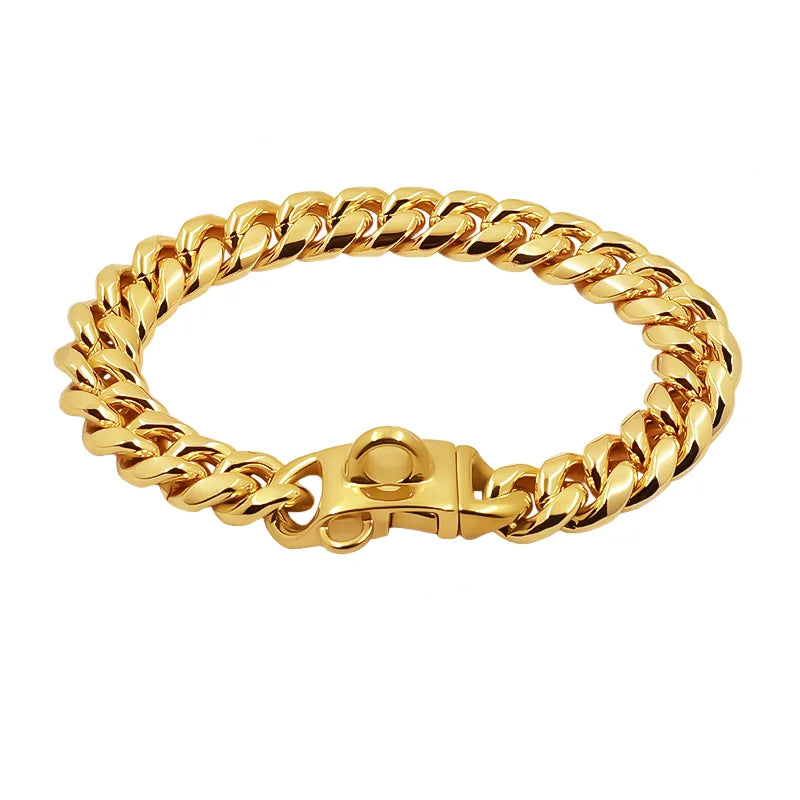 Trendbay Stainless Steel Cuban Link Dog Collar – Heavy-Duty Metal Pet Chain for Dogs