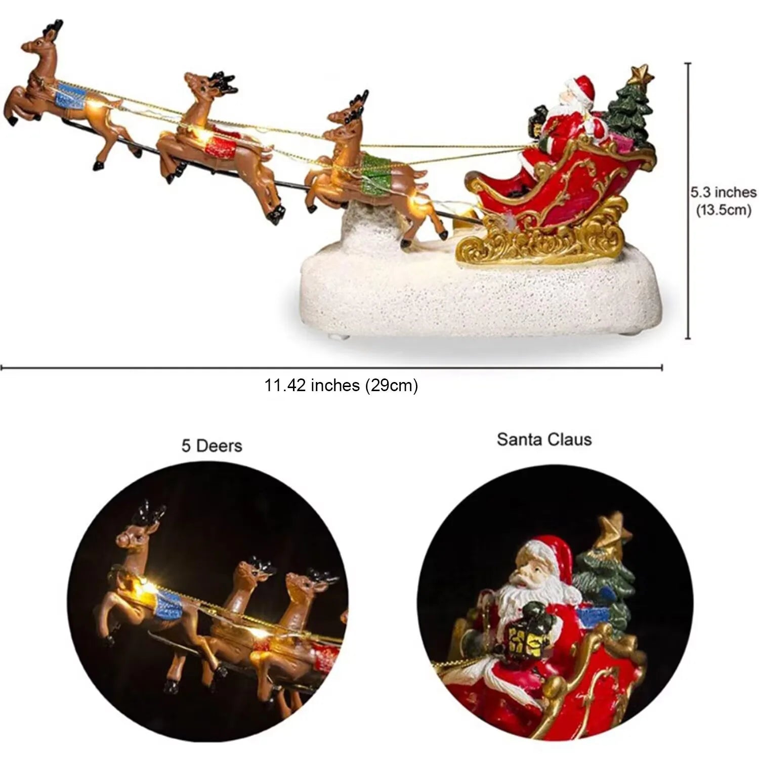 Trendbay Santa Claus Sleigh with Reindeer LED Decoration