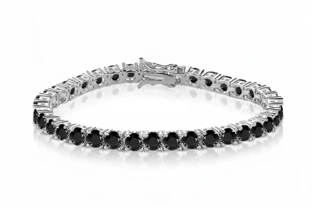 Trendbay Sterling Silver 18K Gold-Plated Black Zircon Tennis Bracelet – Unisex Fashion Jewelry