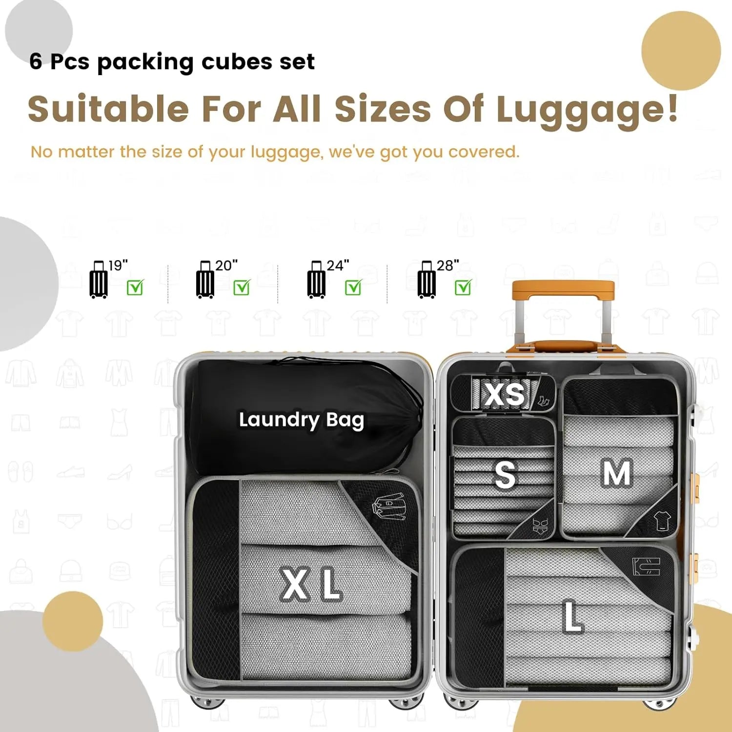 Trendbay 6-Piece Compression Packing Cubes Travel Organizer Set with Shoe Bag