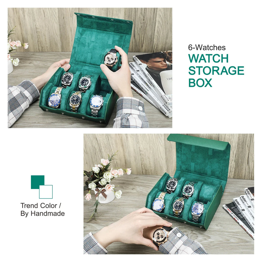 Trendbay 6-Slot Genuine Leather Watch Roll – Hexagon Watch Storage & Travel Display Case
