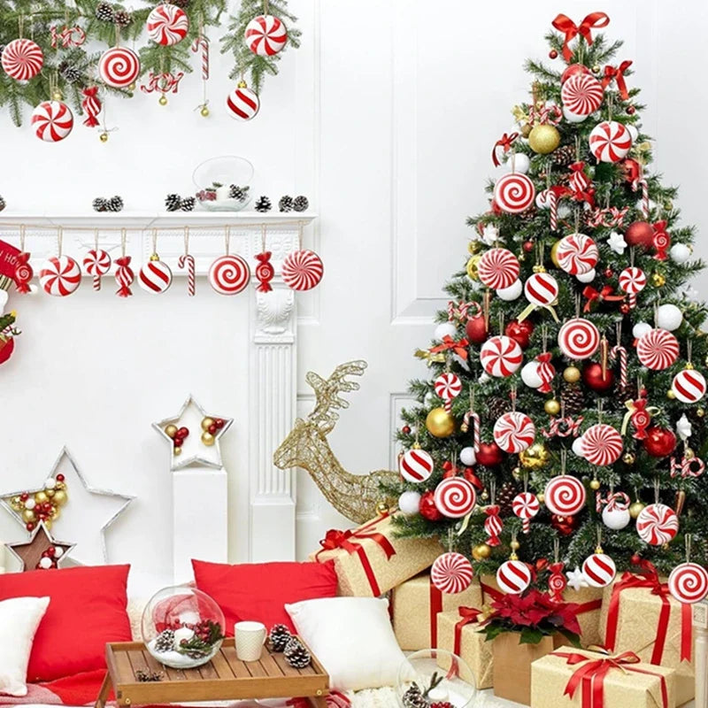 Trendbay 12Pcs Wooden Candy Christmas Tree Ornaments Red