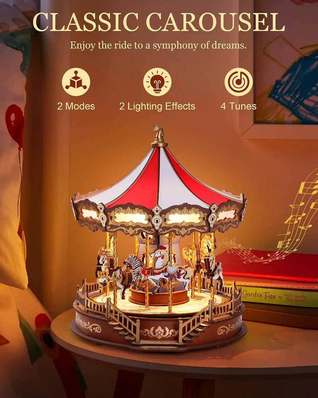 Trendbay 3D Wooden Carousel Music Box Kit