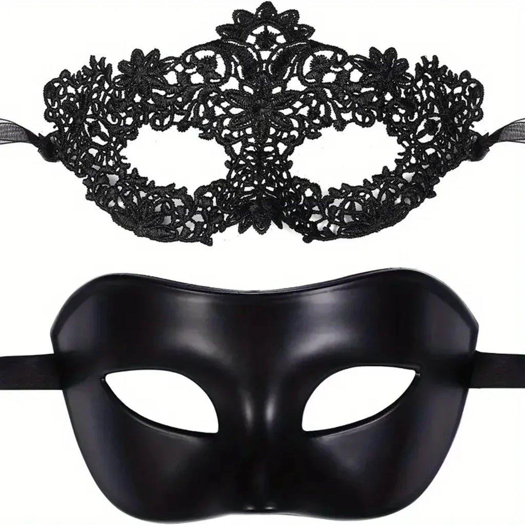 Trendbay 2-Piece Black Lace Masquerade Mask Set for Couples