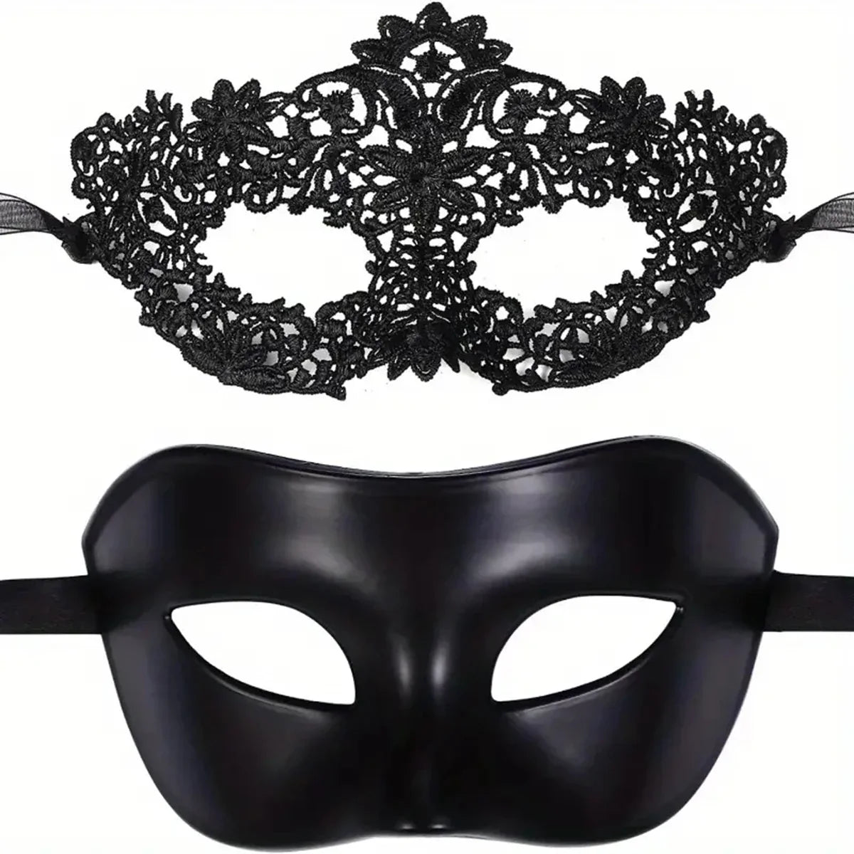 Trendbay 2-Piece Black Lace Masquerade Mask Set for Couples