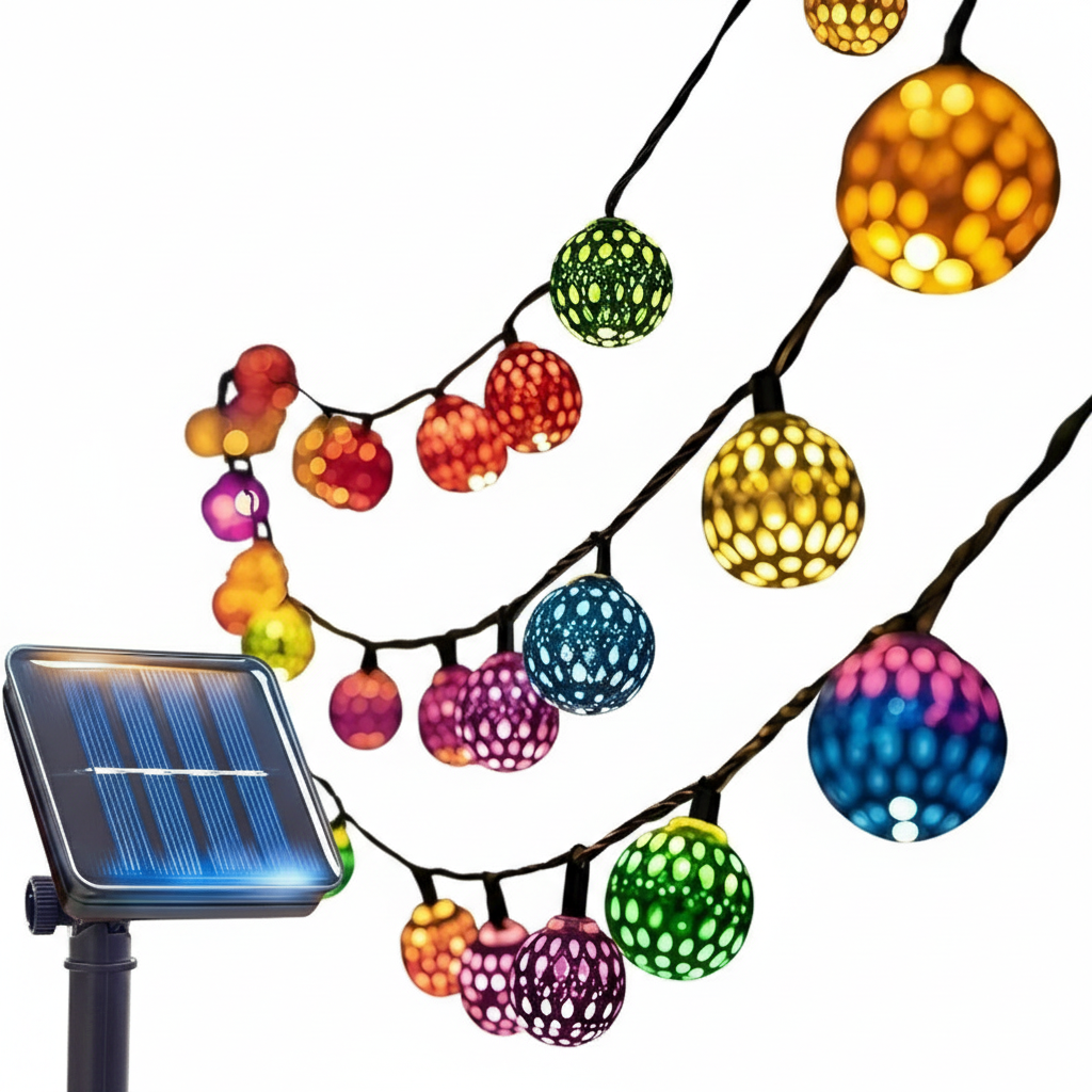 Trendbay 7.5M 50-LED Colorful Moroccan Ball Solar String Lights