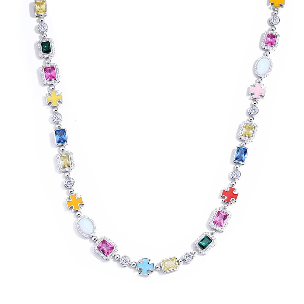 Trendbay Luxury Colorful Zircon Tennis Chain Necklace – Unisex Hip Hop Fashion Jewelry