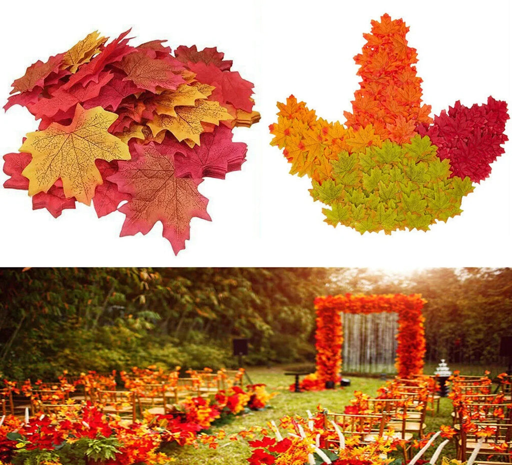 Trendbay 100pcs Artificial Silk Maple Leaves, Mixed Color Autumn Fake Leaves